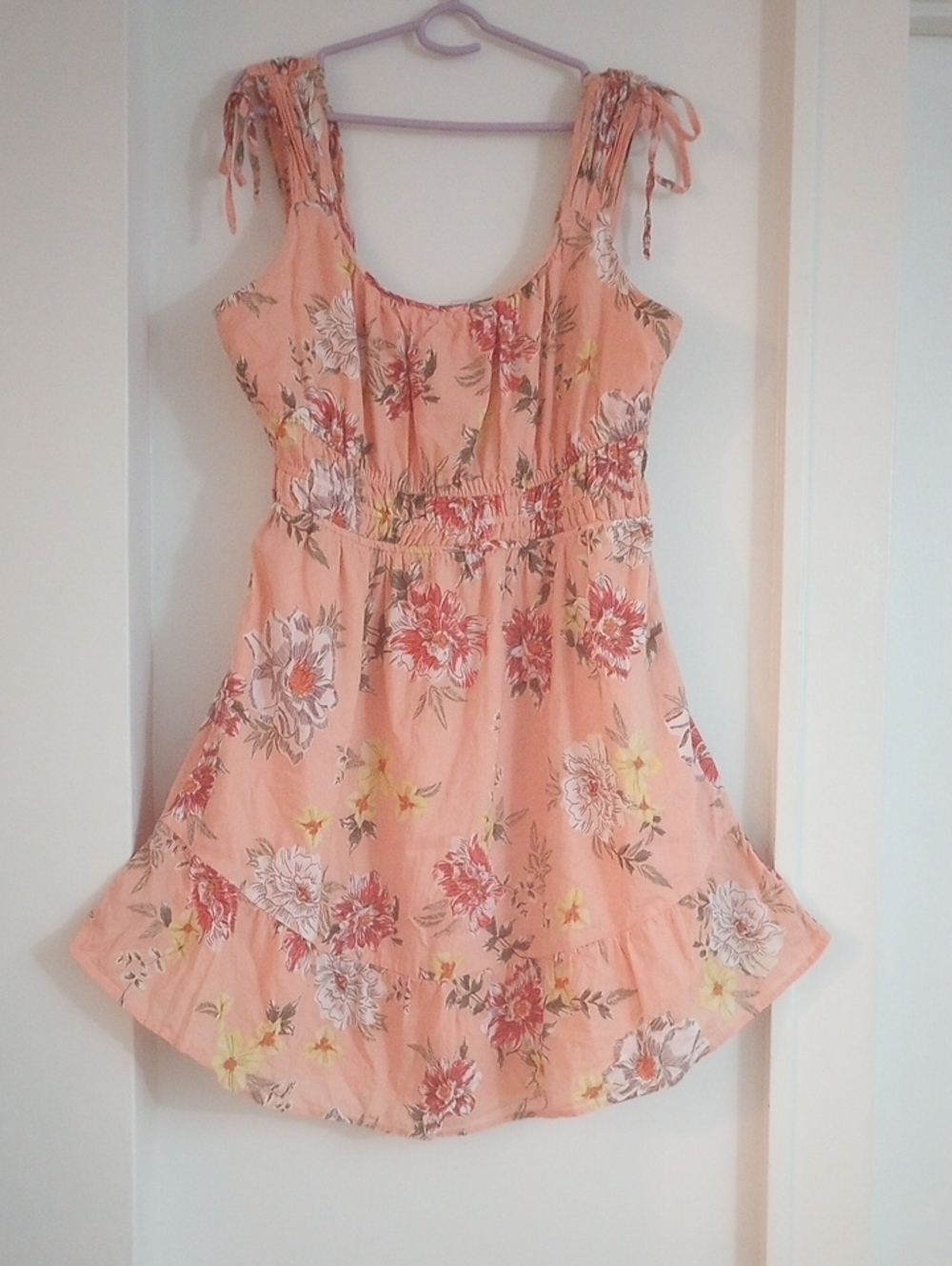 Maurices 100% Cotton Peach Floral Tie-Shoulder Sundress Summer Vacation Size L